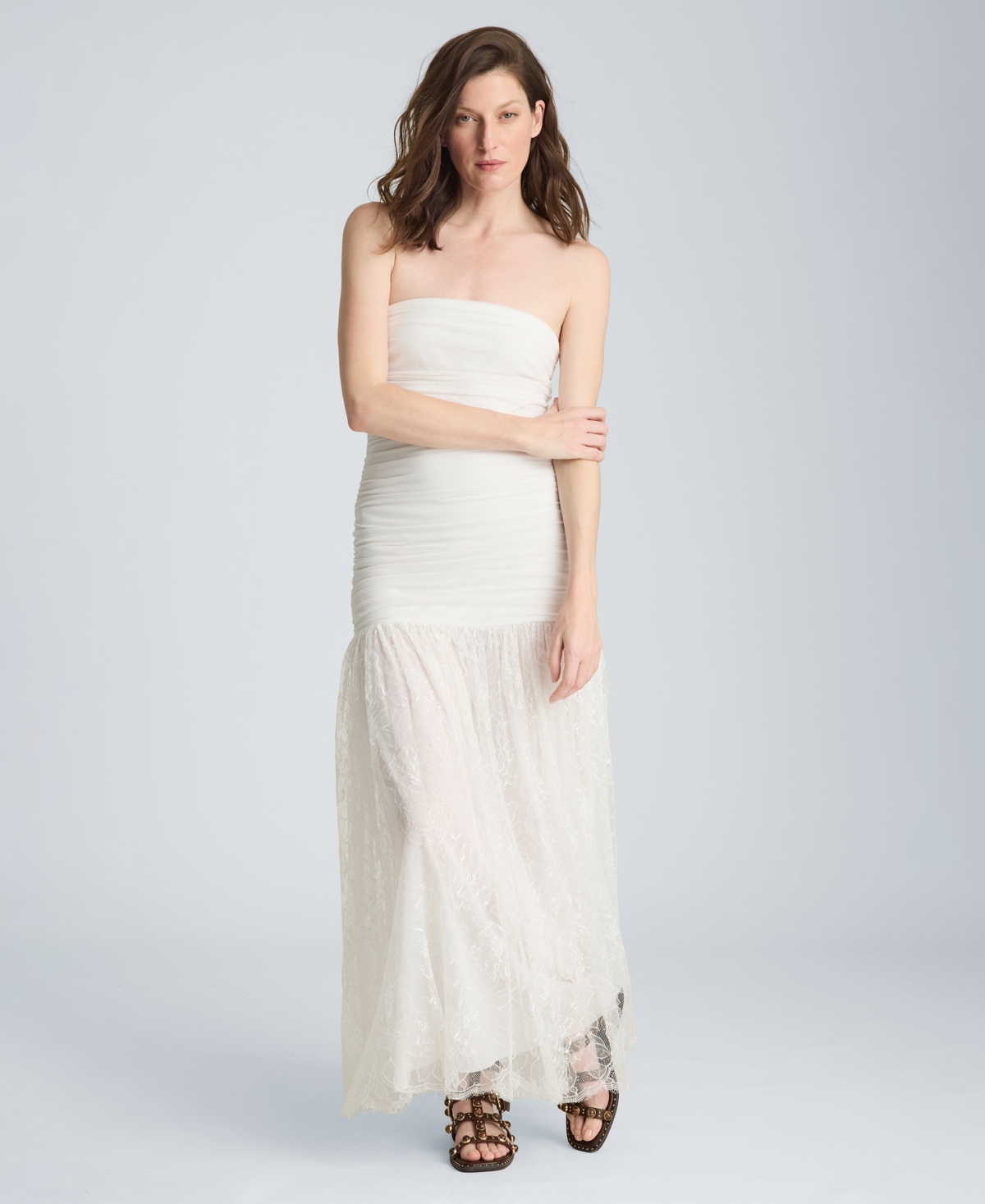 Kenneth Cole Women’s Strapless Mesh Maxi Dress – Pure White
