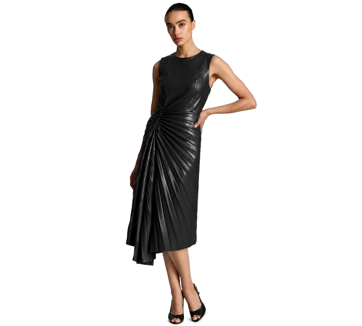 Kenneth Cole Women’s Sunburst Pleated Midi Dress – Black