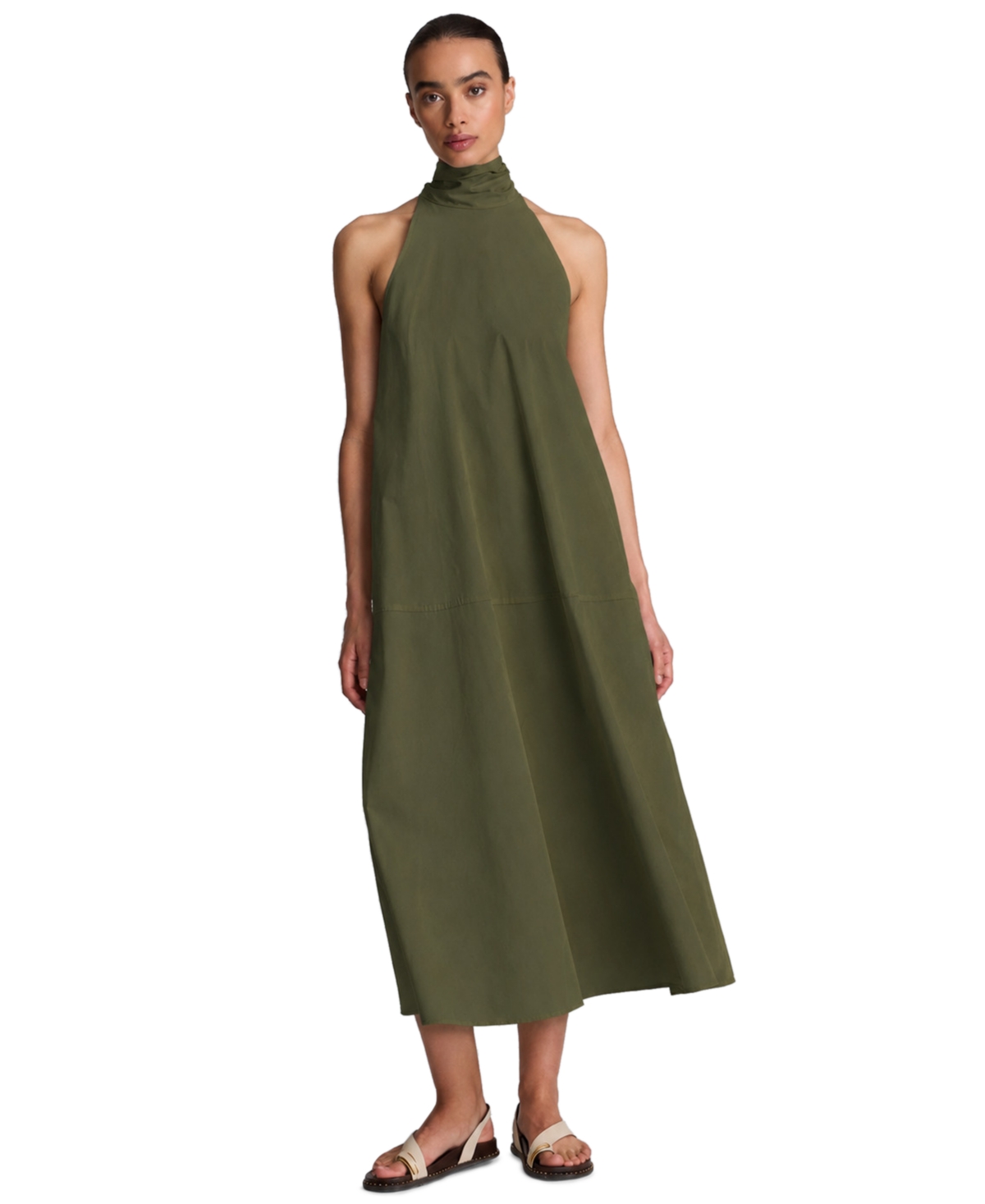 Kenneth Cole Women’s Tie Back Halter Neck Midi Dress – Breen
