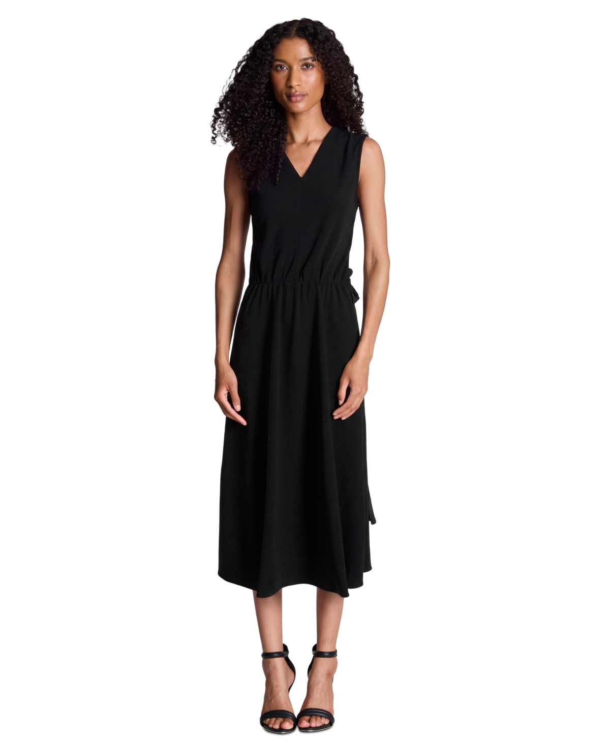 Kenneth Cole Women’s V-Neck Asymmetric Hem Midi Dress – Black Kenneth Cole Women’s V-Neck Asymmetric Hem Midi Dress – Black
