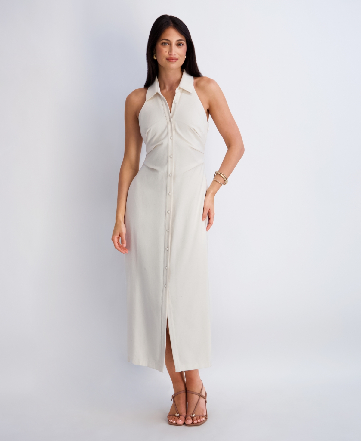 Kensie Women’s Collared Sleeveless Woven Dress – Natural Kensie Women’s Collared Sleeveless Woven Dress – Natural