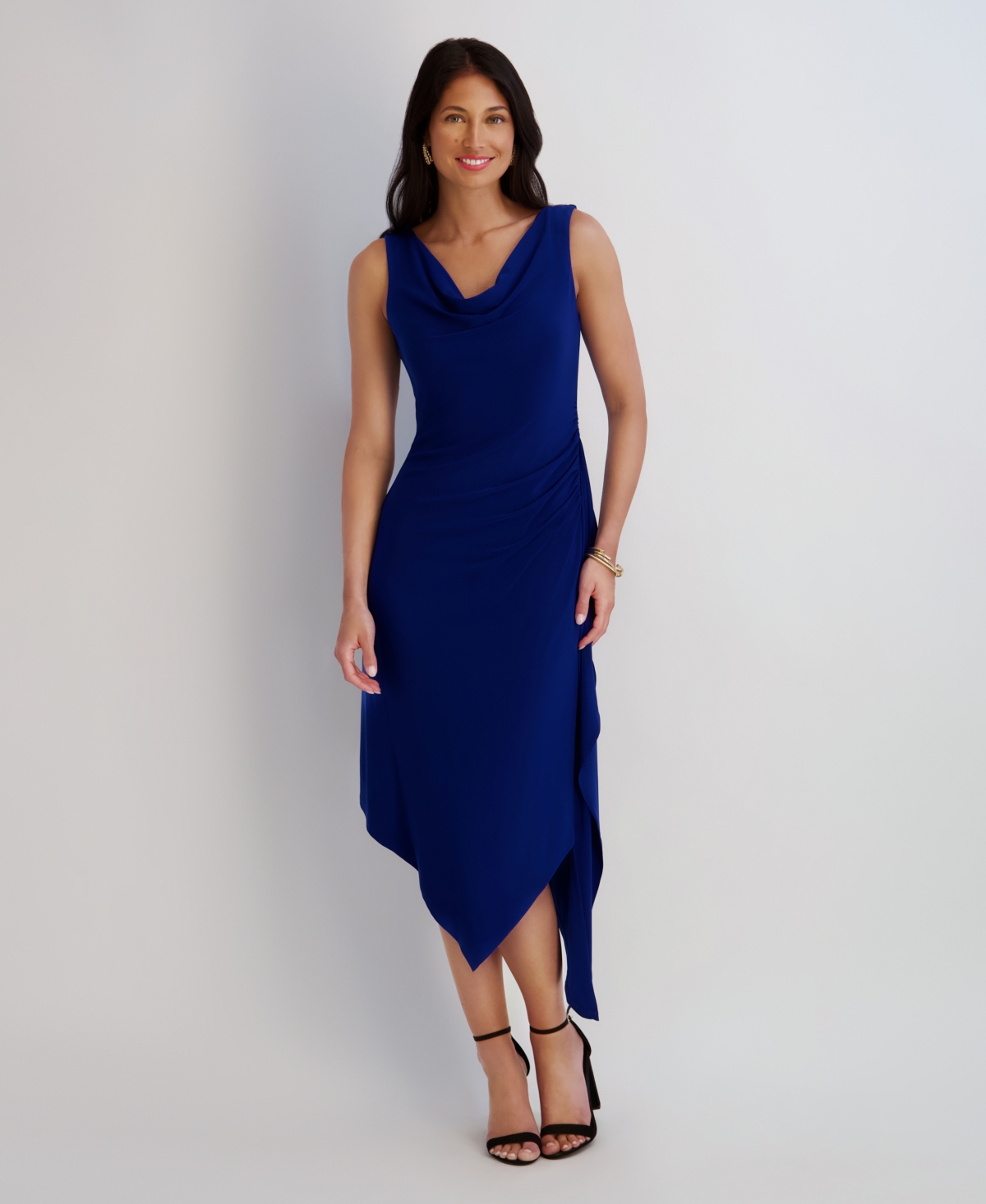 Kensie Women’s Cowl Neck Side Draping Midi Dress – Sapphire Kensie Women’s Cowl Neck Side Draping Midi Dress – Sapphire