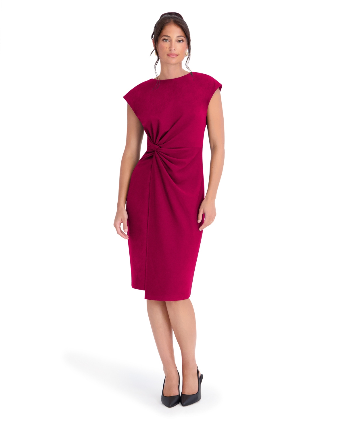 Kensie Women’s Crepe Scuba Gathered Twist-Front Cap-Sleeve Dress – OX BLOOD Kensie Women’s Crepe Scuba Gathered Twist-Front Cap-Sleeve Dress – OX BLOOD
