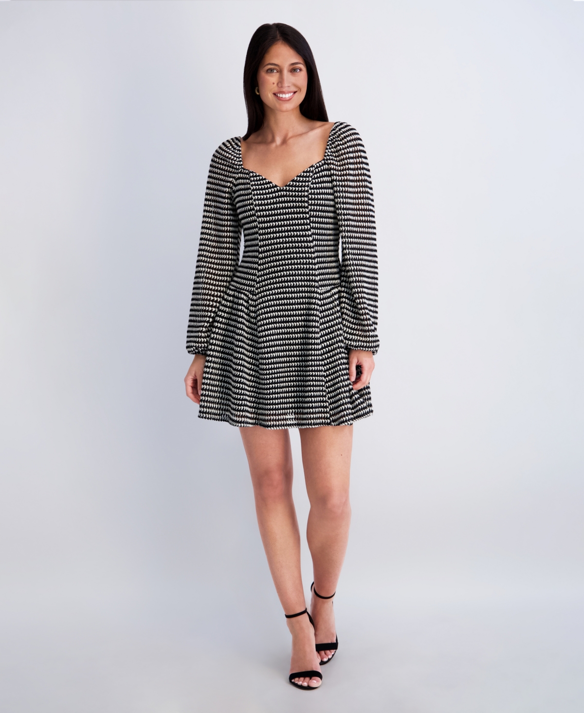 Kensie Women’s Novelty Print Sweetheart Neck Dress – Black/White
