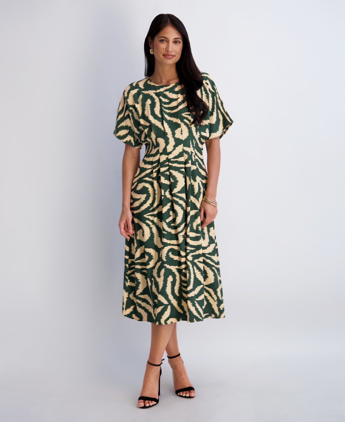 Kensie Women’s Printed Crewneck Midi Dress – Green/Khaki Kensie Women’s Printed Crewneck Midi Dress – Green/Khaki