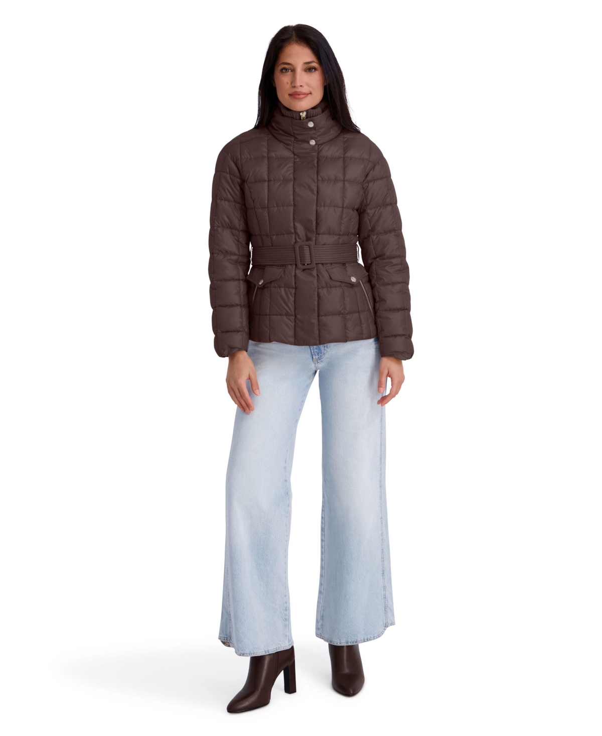 Kensie Women’s Quilted Puffer Funnel Neck Jacket – Chocolate