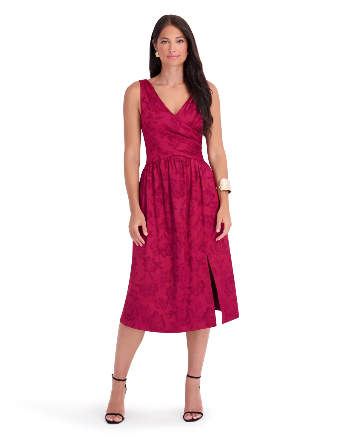 Kensie Women’s Satin Jacquard Floral Fit & Flare V-Neck Midi Dress – Ox Blood Kensie Women’s Satin Jacquard Floral Fit & Flare V-Neck Midi Dress – Ox Blood