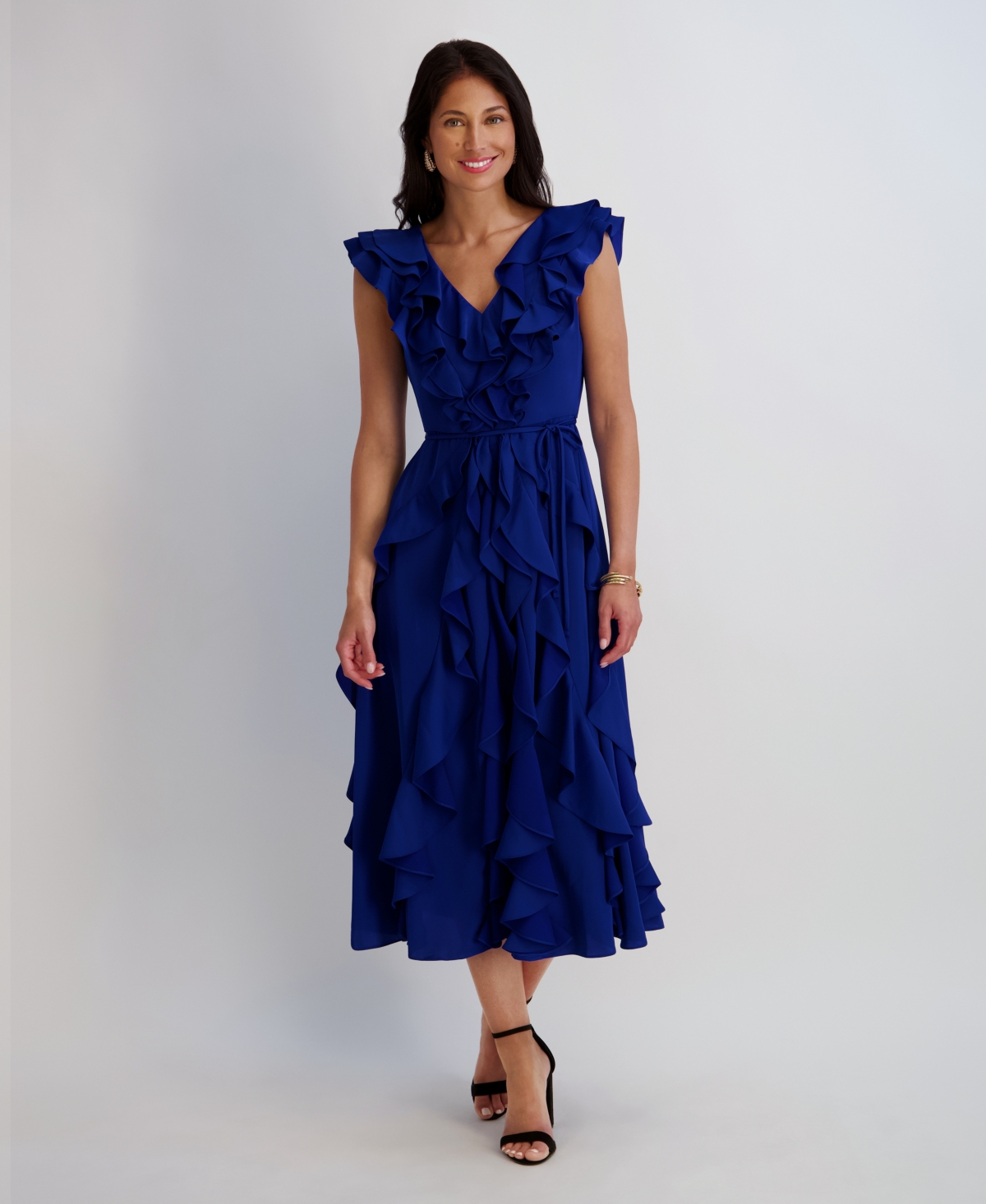 Kensie Women’s Silky Woven Ruffle Midi Dress – Sapphire