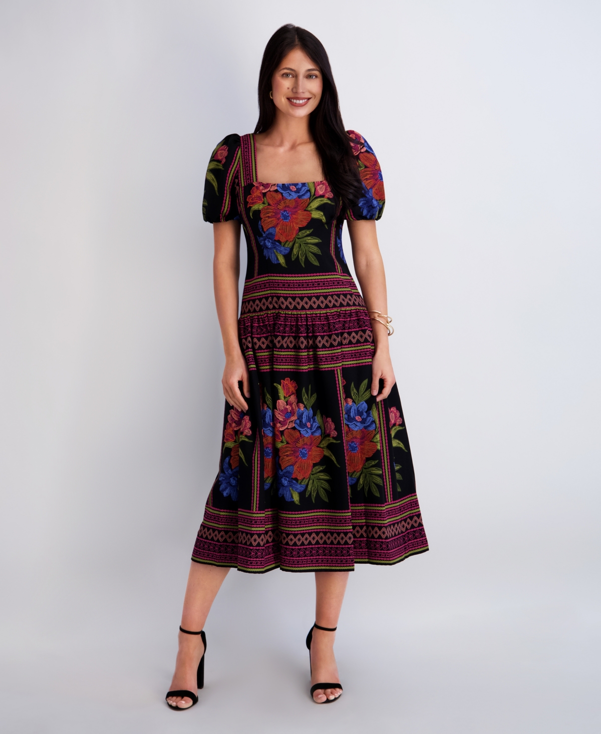 Kensie Women’s Square Neck Printed Dress – Black Multi
