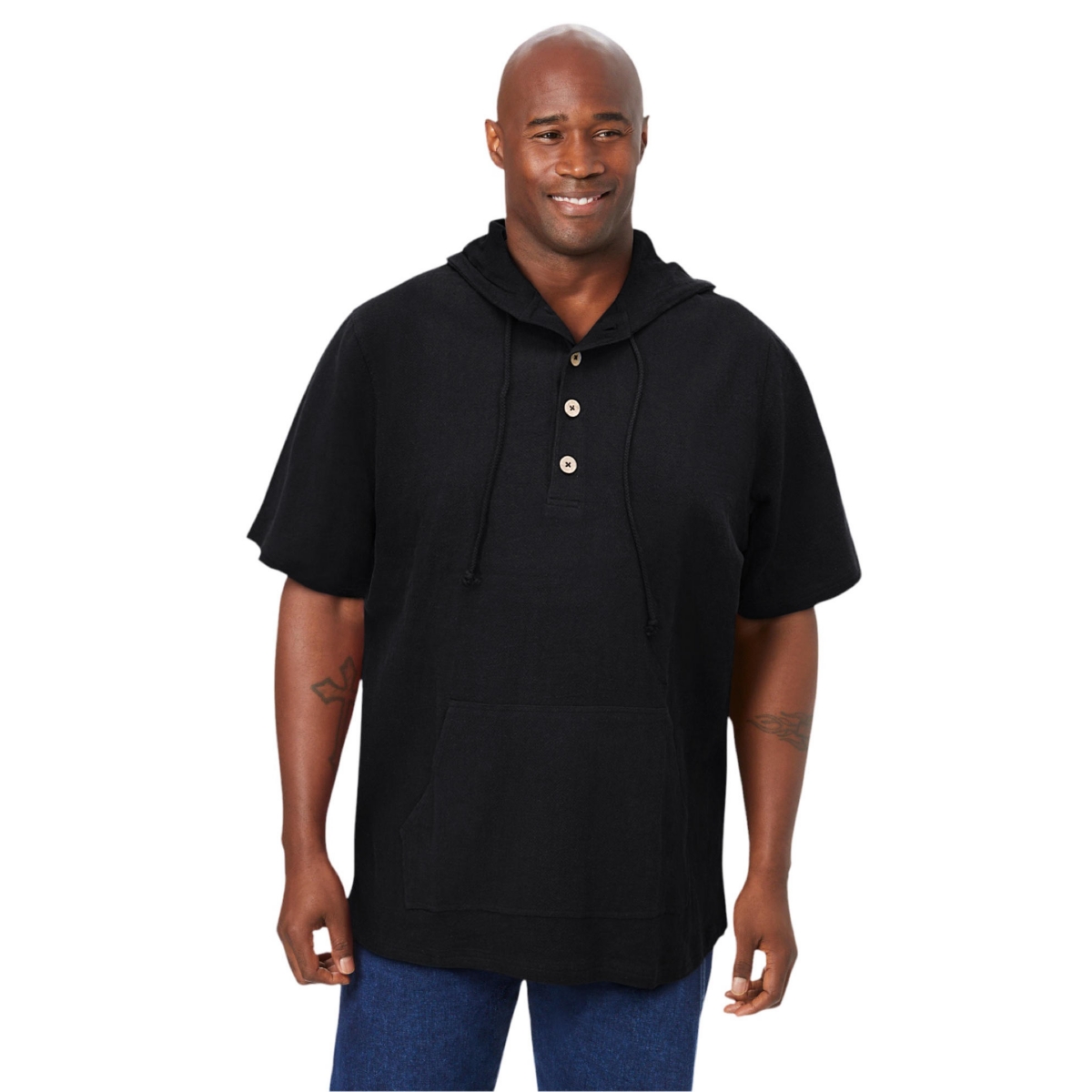 KingSize Tall Gauze Short-Sleeve Hoodie – Black KingSize Tall Gauze Short-Sleeve Hoodie – Black