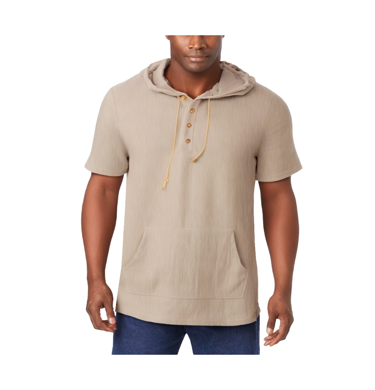 KingSize Tall Gauze Short-Sleeve Hoodie – Sand grey