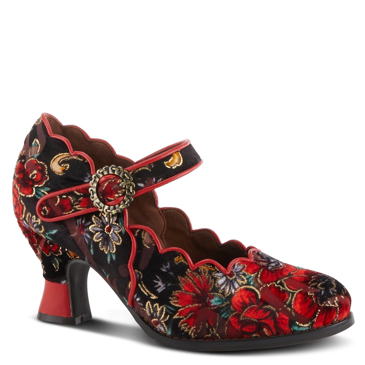 L’Artiste Women’s Adodora-Prit Baroque Mary Jane Shoes with Velvet and Leather Upper, Scalloped Edges, Antique Buckle, Cushioned Insole, and Sculpted L’Artiste Women’s Adodora-Prit Baroque Mary Jane Shoes with Velvet and Leather Upper, Scalloped Edges, Antique Buckle, Cushioned Insole, and Sculpted