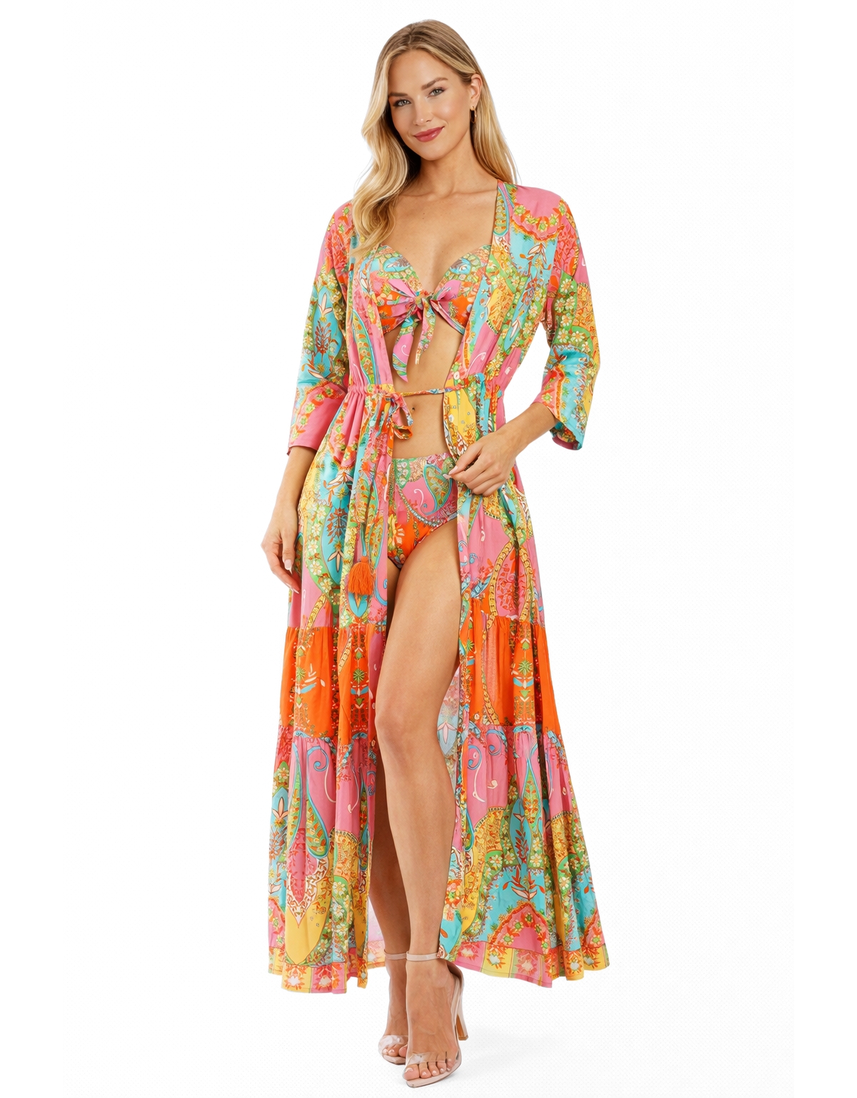 La Moda Clothing Women’s Club Moda Tropical Paisley Maxi Resort Dress – Button Front V-Neck Vacation Dress with Waist Tie – Pink La Moda Clothing Women’s Club Moda Tropical Paisley Maxi Resort Dress – Button Front V-Neck Vacation Dress with Waist Tie – Pink