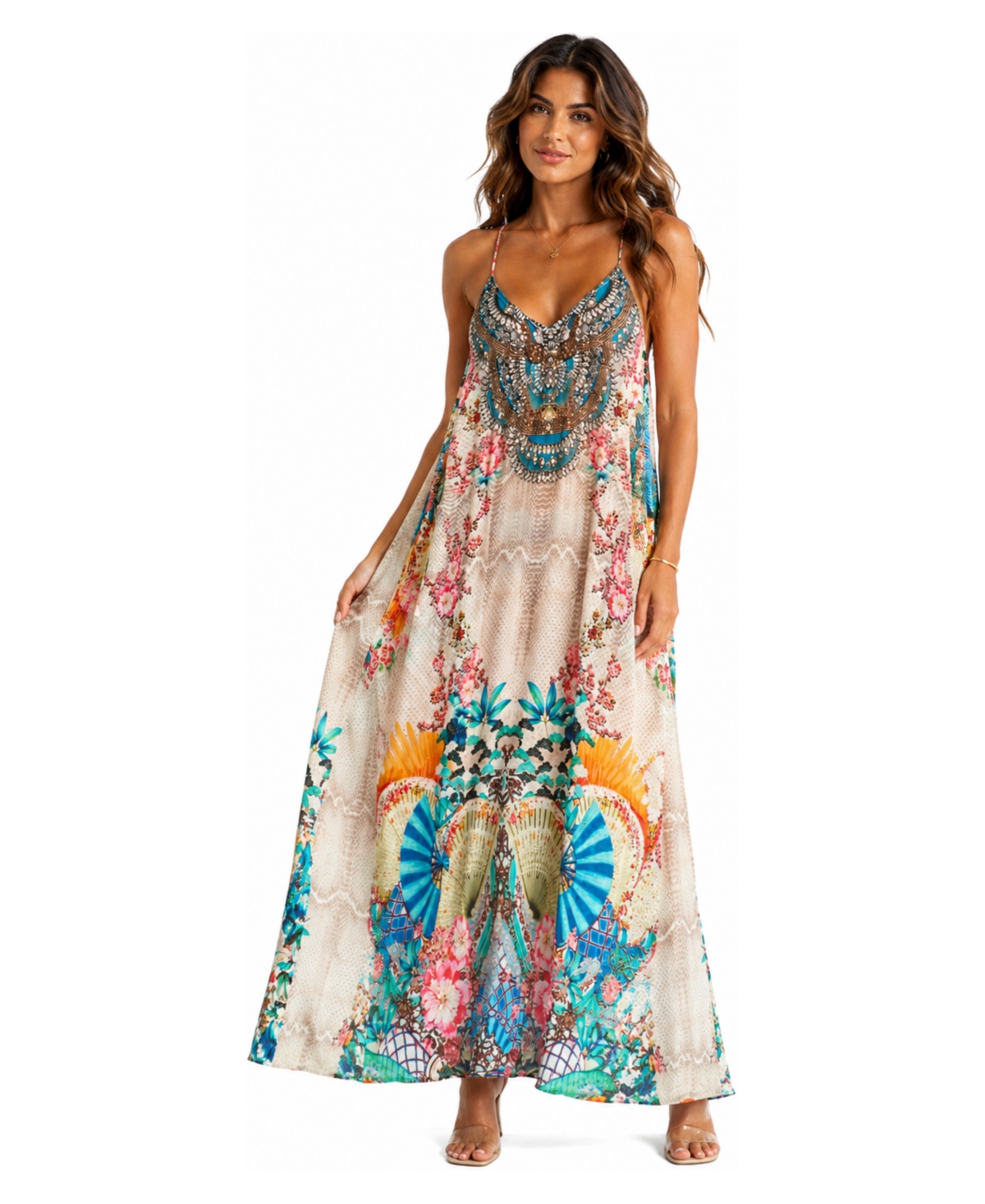 La Moda Clothing Women’s Halter Open-Back Floral Maxi Dress – Ivory multi La Moda Clothing Women’s Halter Open-Back Floral Maxi Dress – Ivory multi