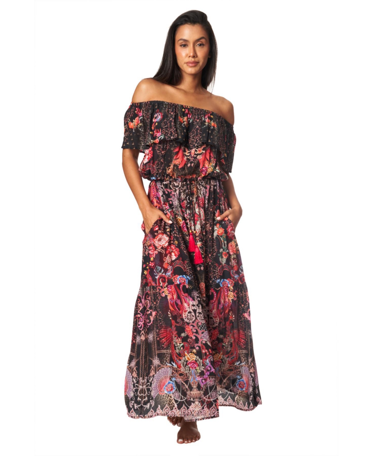 La Moda Clothing Women’s Off Shoulder Cinched Waist Maxi Dress – Black La Moda Clothing Women’s Off Shoulder Cinched Waist Maxi Dress – Black
