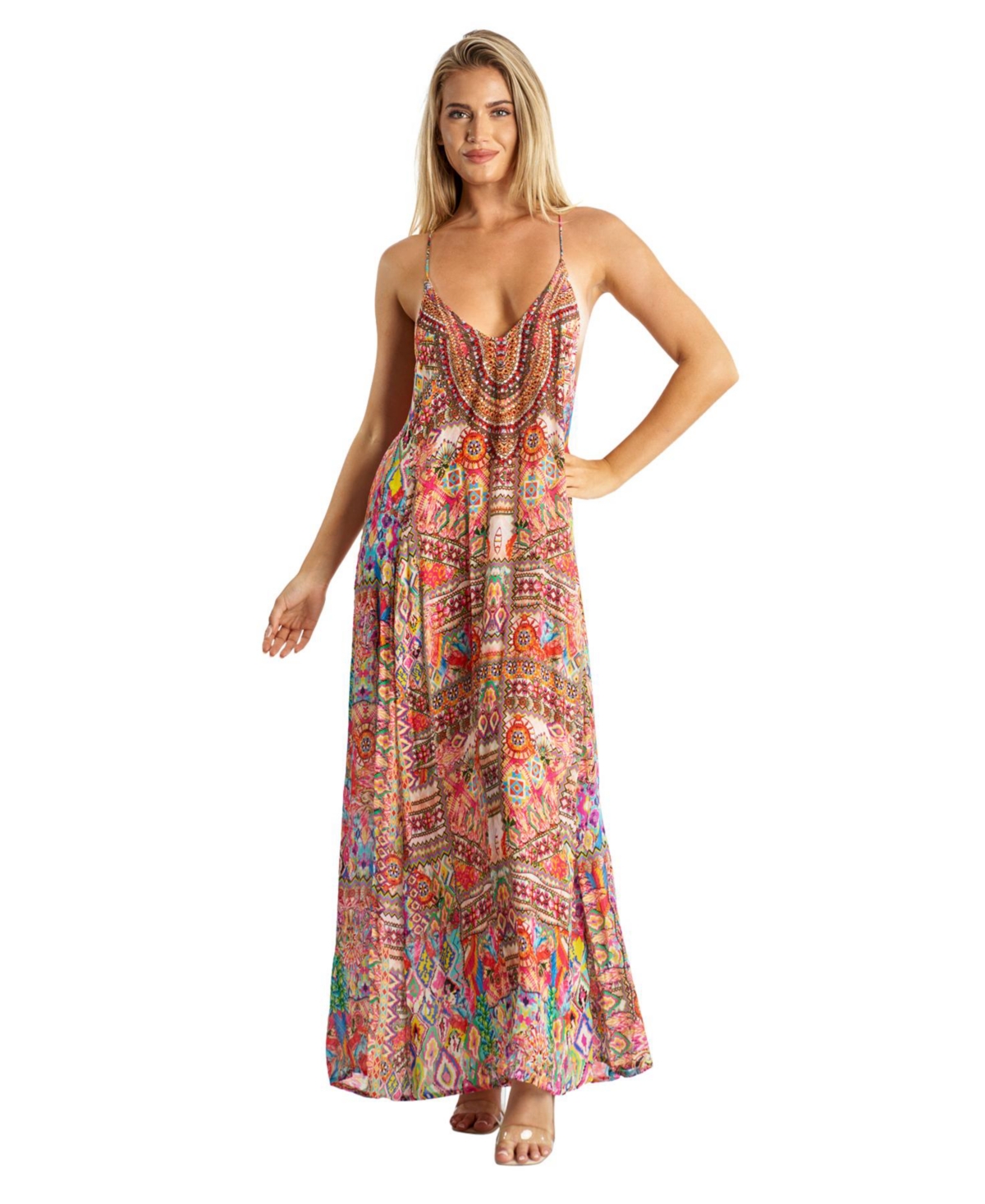 La Moda Clothing Women’s Scoop neck t- back maxi dress – Open miscellaneous