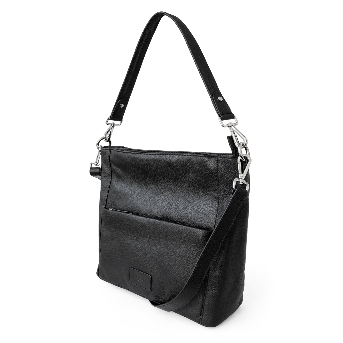 Ladies Large Leather Multi Zip Pocket Hobo Shoulder Bag – Black Ladies Large Leather Multi Zip Pocket Hobo Shoulder Bag – Black