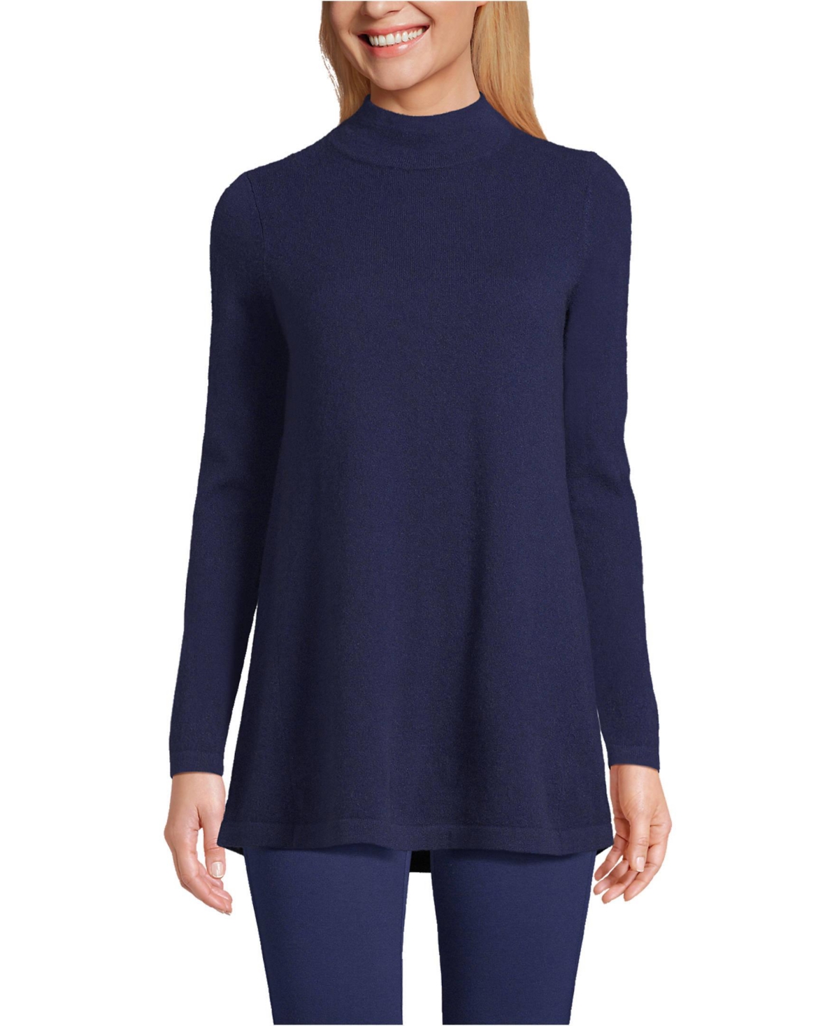 Lands’ End Women’s Cashmere Mock Neck Swing Tunic Sweater – Deep sea navy Lands’ End Women’s Cashmere Mock Neck Swing Tunic Sweater – Deep sea navy
