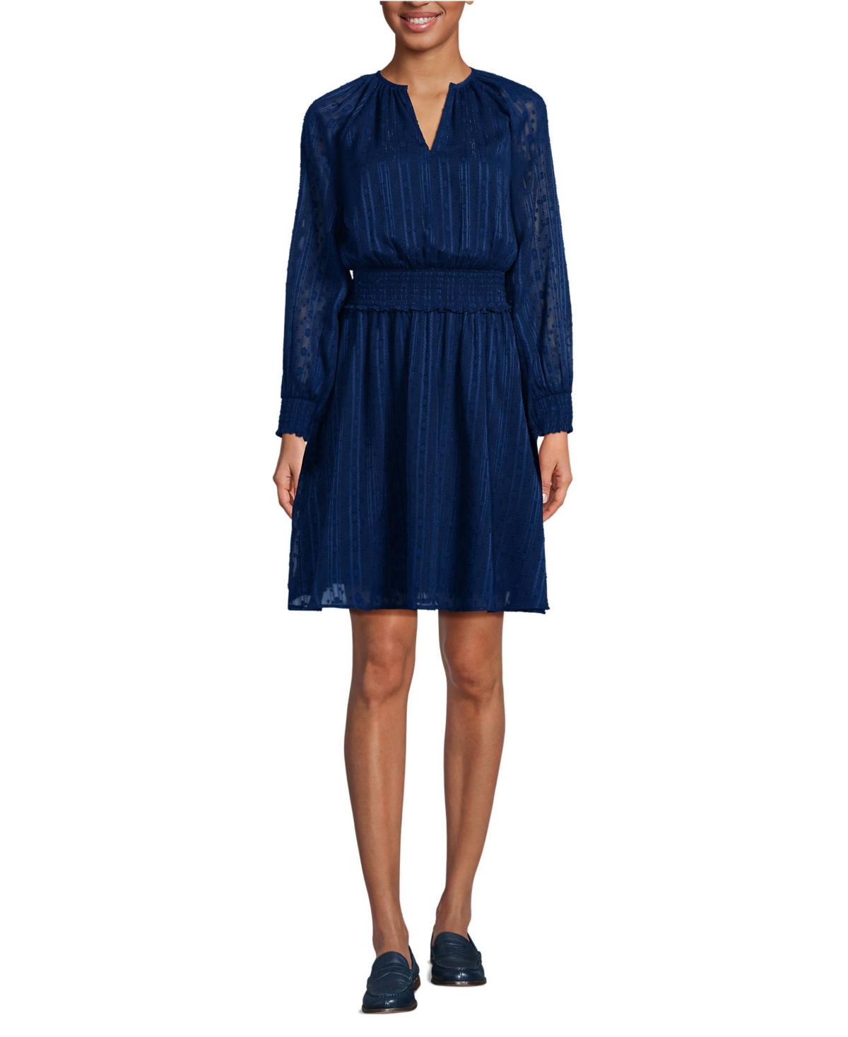 Lands’ End Women’s Chiffon Clip Dot Dress – Deep sea navy Lands’ End Women’s Chiffon Clip Dot Dress – Deep sea navy