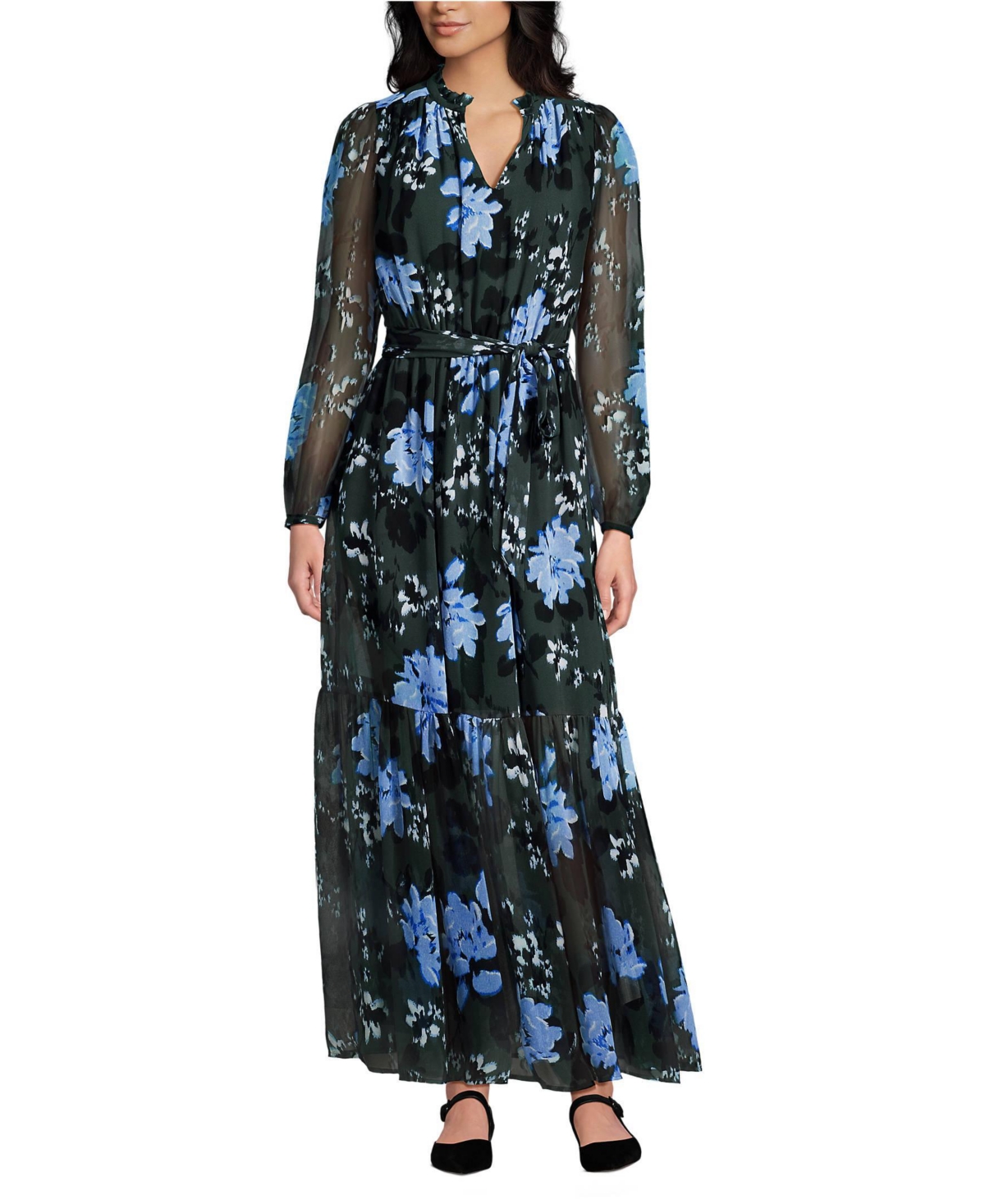 Lands’ End Women’s Chiffon Tiered Long Sleeve Maxi Dress – Evening forest painted floral Lands’ End Women’s Chiffon Tiered Long Sleeve Maxi Dress – Evening forest painted floral