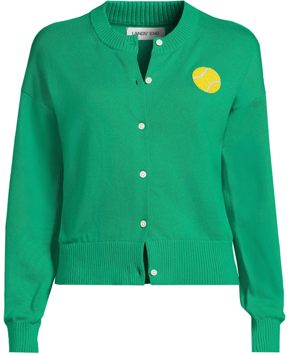 Lands’ End Women’s Cotton Embellished Cardigan Sweater – Tennis/vibrant clover Lands’ End Women’s Cotton Embellished Cardigan Sweater – Tennis/vibrant clover