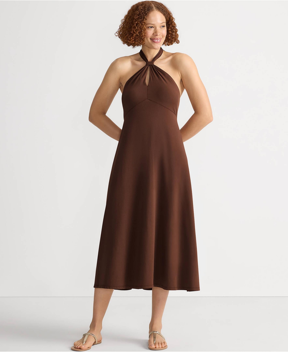 Lands’ End Women’s Cotton Modal Halter Midi Dress – Tree bark