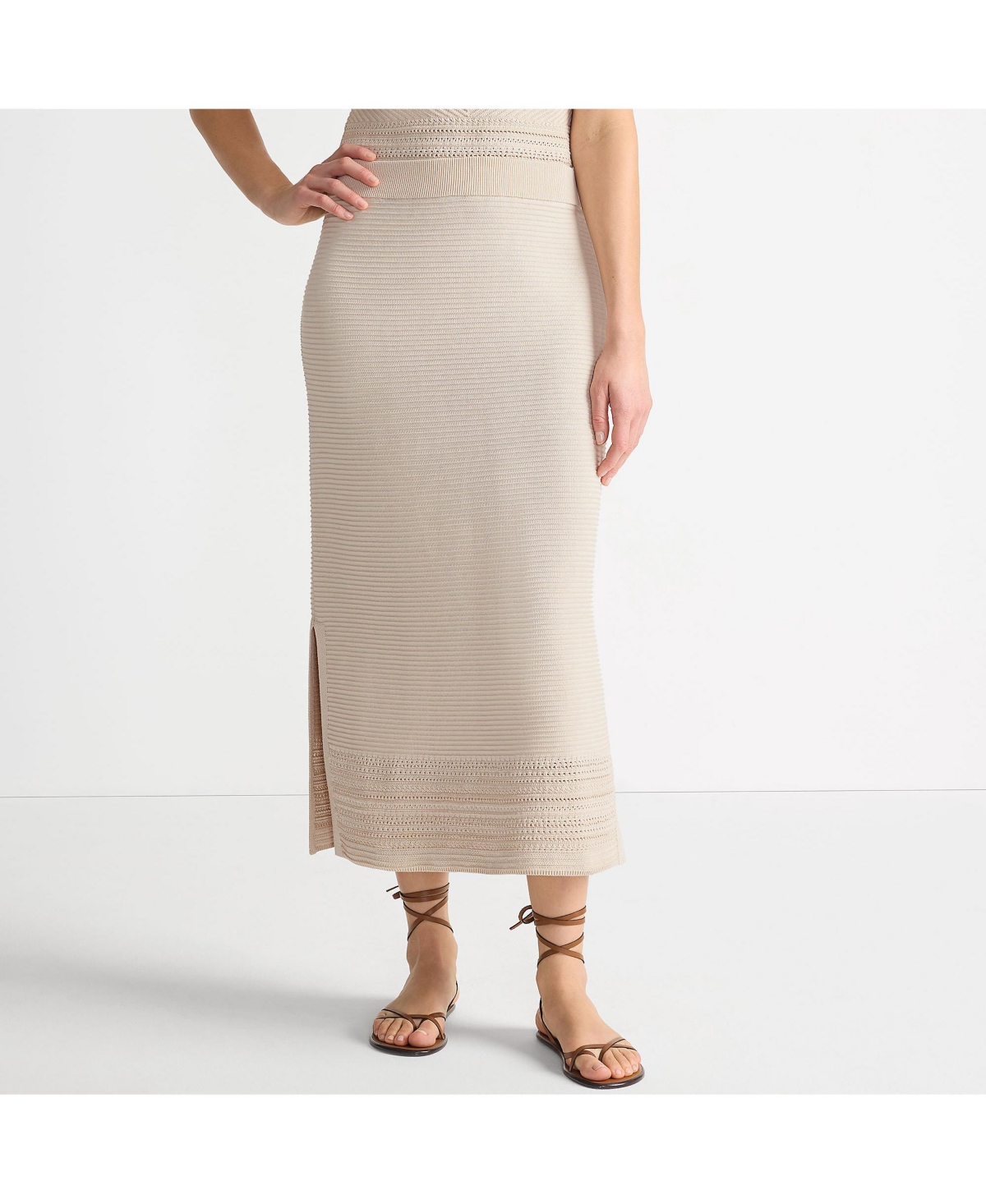 Lands’ End Women’s Cotton Pointelle Sweater Maxi Skirt – Set Bottom – Blush whisper