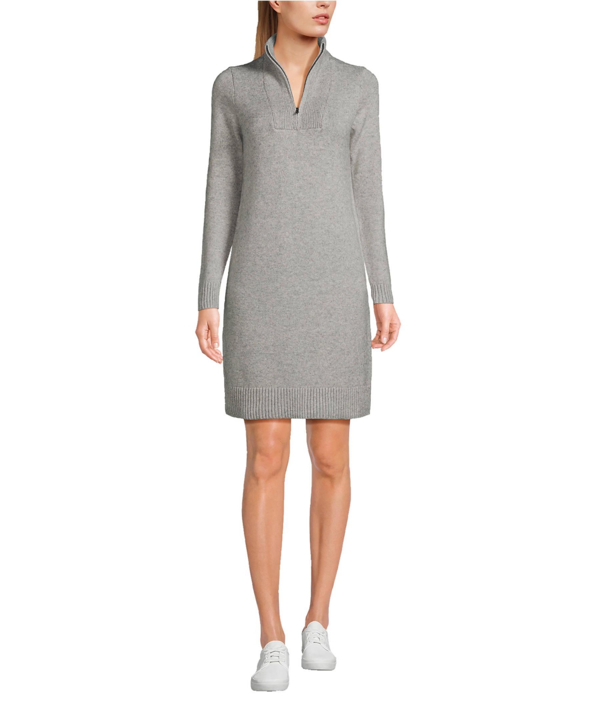 Lands’ End Women’s Cozy Lofty Sweater Dress – Gray heather