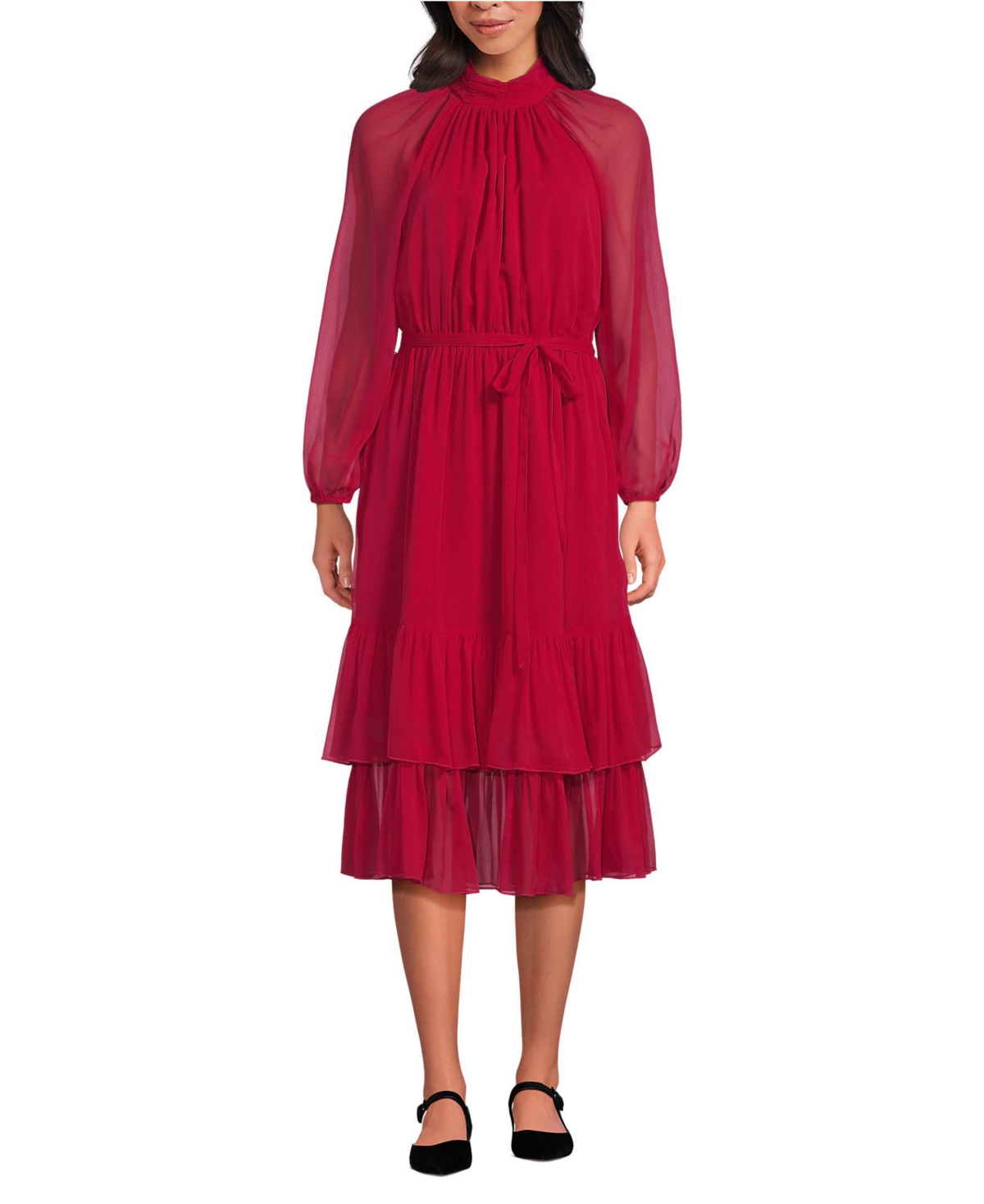Lands’ End Women’s Crinkle Chiffon Ruffle Dress – Rich red Lands’ End Women’s Crinkle Chiffon Ruffle Dress – Rich red