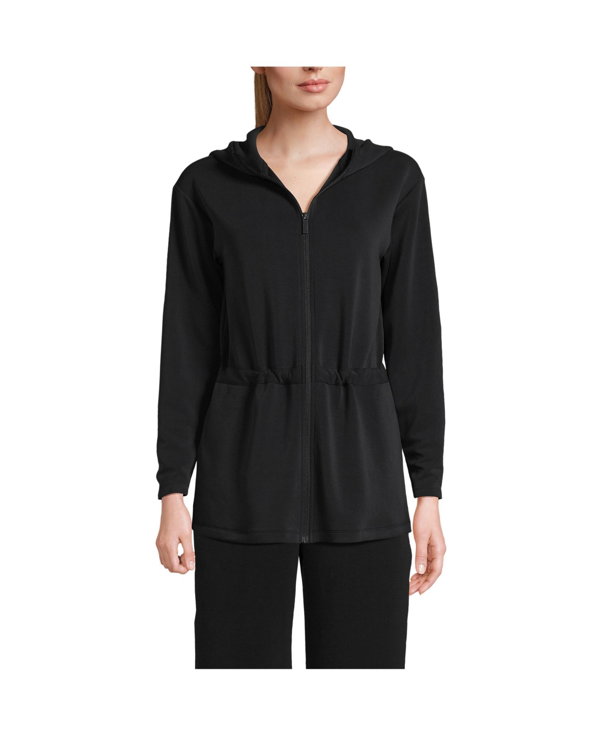 Lands’ End Women’s Cupro Long Sleeve Full Zip Tunic Hoodie – Black Lands’ End Women’s Cupro Long Sleeve Full Zip Tunic Hoodie – Black