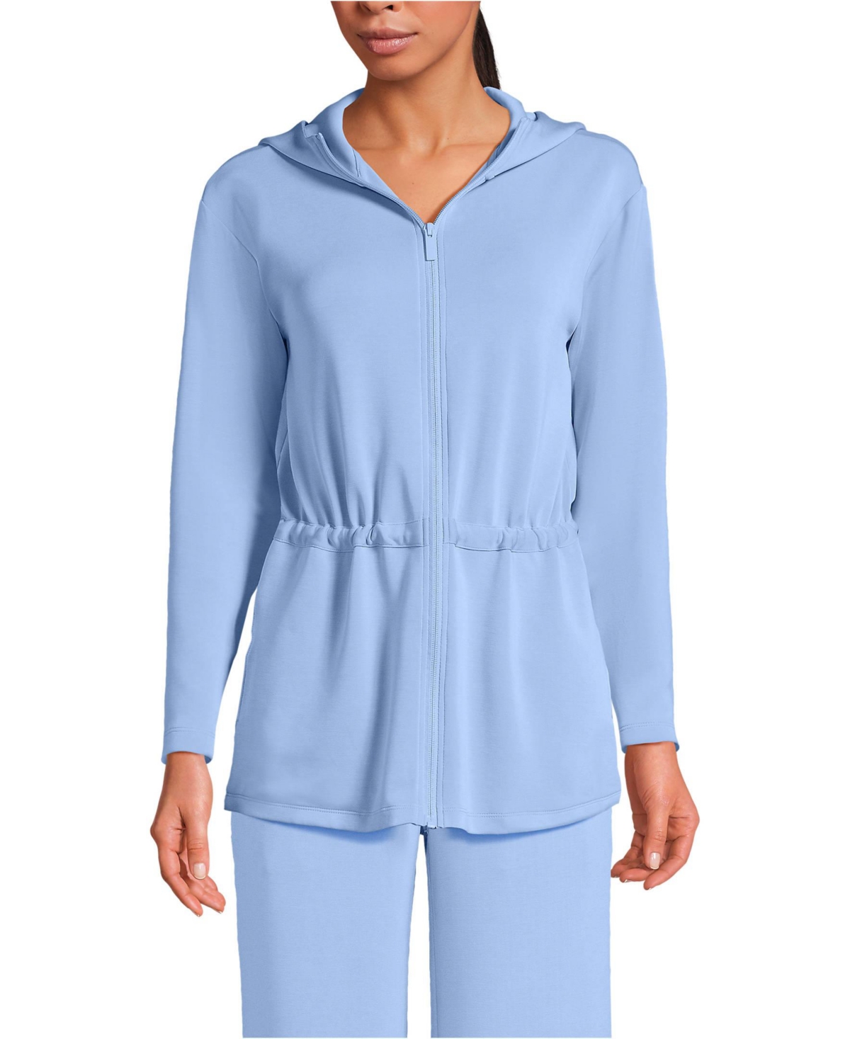 Lands’ End Women’s Cupro Long Sleeve Full Zip Tunic Hoodie – Soft cloud blue Lands’ End Women’s Cupro Long Sleeve Full Zip Tunic Hoodie – Soft cloud blue