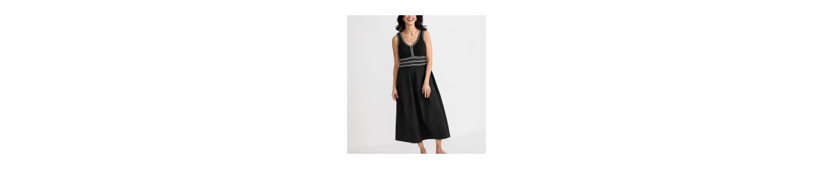 Lands’ End Women’s Duet Vneck Sweater Dress – Black/white border stripe