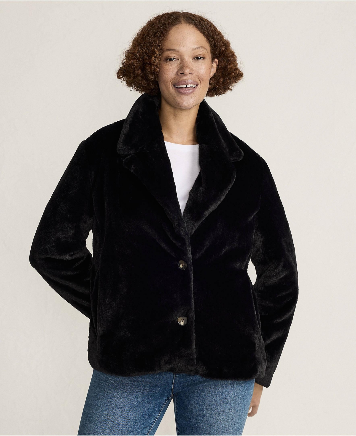 Lands’ End Women’s Faux Fur Jacket – Black Lands’ End Women’s Faux Fur Jacket – Black