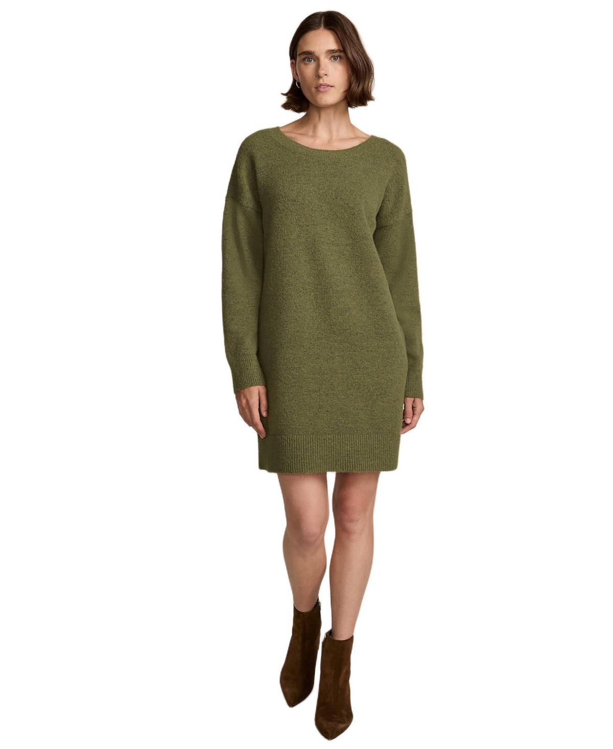 Lands’ End Women’s Fuzzy Bow Back Mini Sweater Dress – Olive drab heather Lands’ End Women’s Fuzzy Bow Back Mini Sweater Dress – Olive drab heather