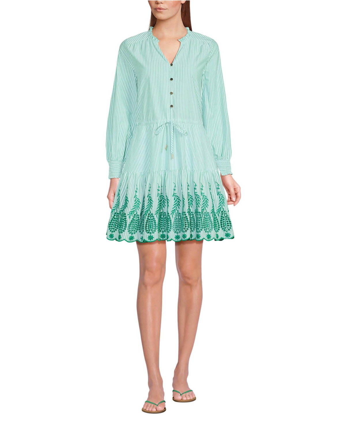 Lands’ End Women’s Long Sleeve Eyelet Mini Popover Dress – Vibrant clover stripe eyelet Lands’ End Women’s Long Sleeve Eyelet Mini Popover Dress – Vibrant clover stripe eyelet