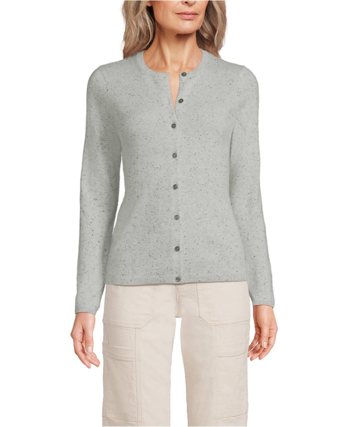 Lands’ End Women’s Petite Cashmere Cardigan Sweater – Gray/black donegal Lands’ End Women’s Petite Cashmere Cardigan Sweater – Gray/black donegal