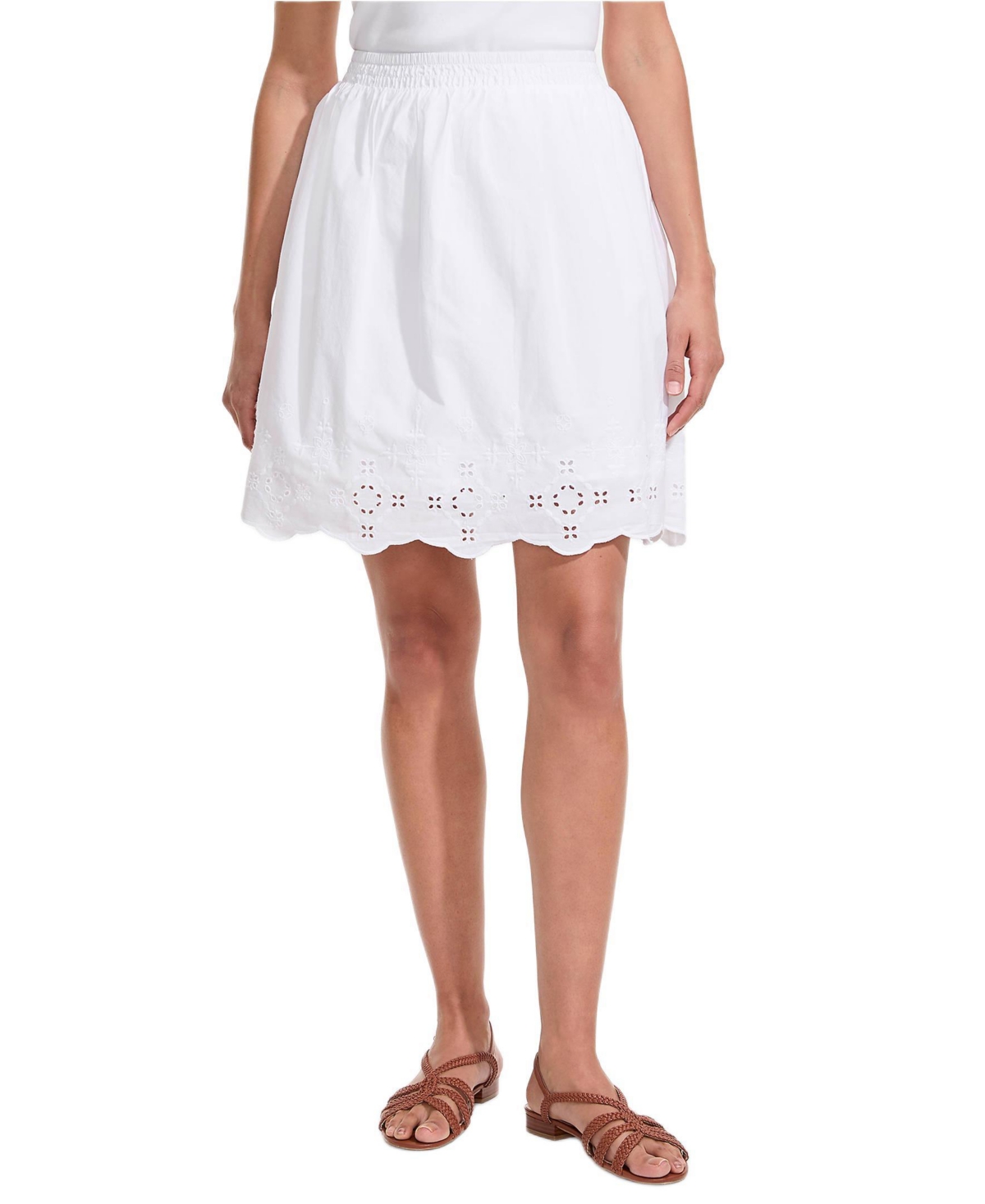 Lands’ End Women’s Poplin Eyelet Mini Skirt – White
