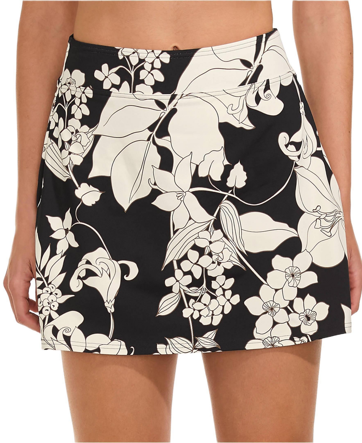 Lands’ End Women’s Tummy Control Swim Skirt – Black/egret lilies