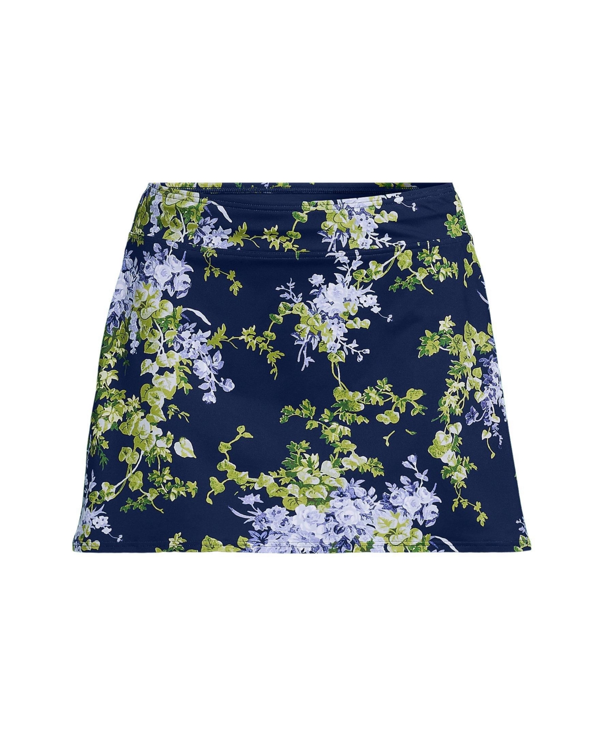 Lands’ End Women’s Tummy Control Swim Skirt – Navy/white blooms