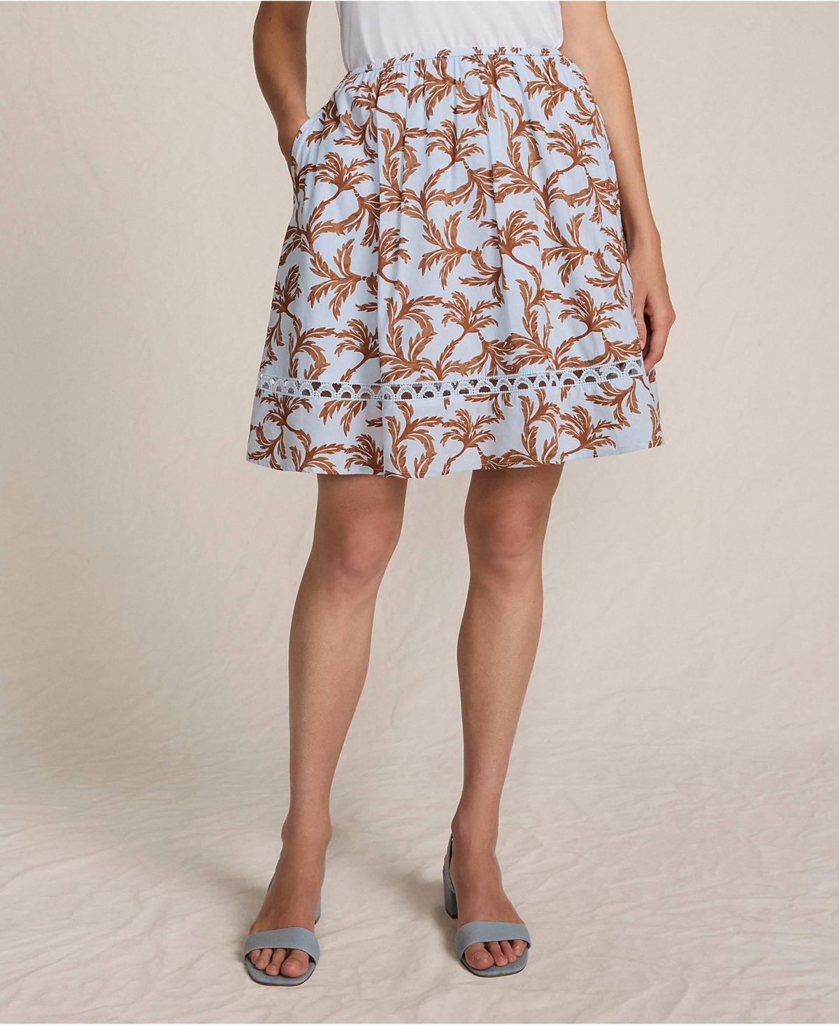 Lands’ End Women’s Voile Ladder Trim Above the Knee Skirt – Soft ice blue leaves Lands’ End Women’s Voile Ladder Trim Above the Knee Skirt – Soft ice blue leaves