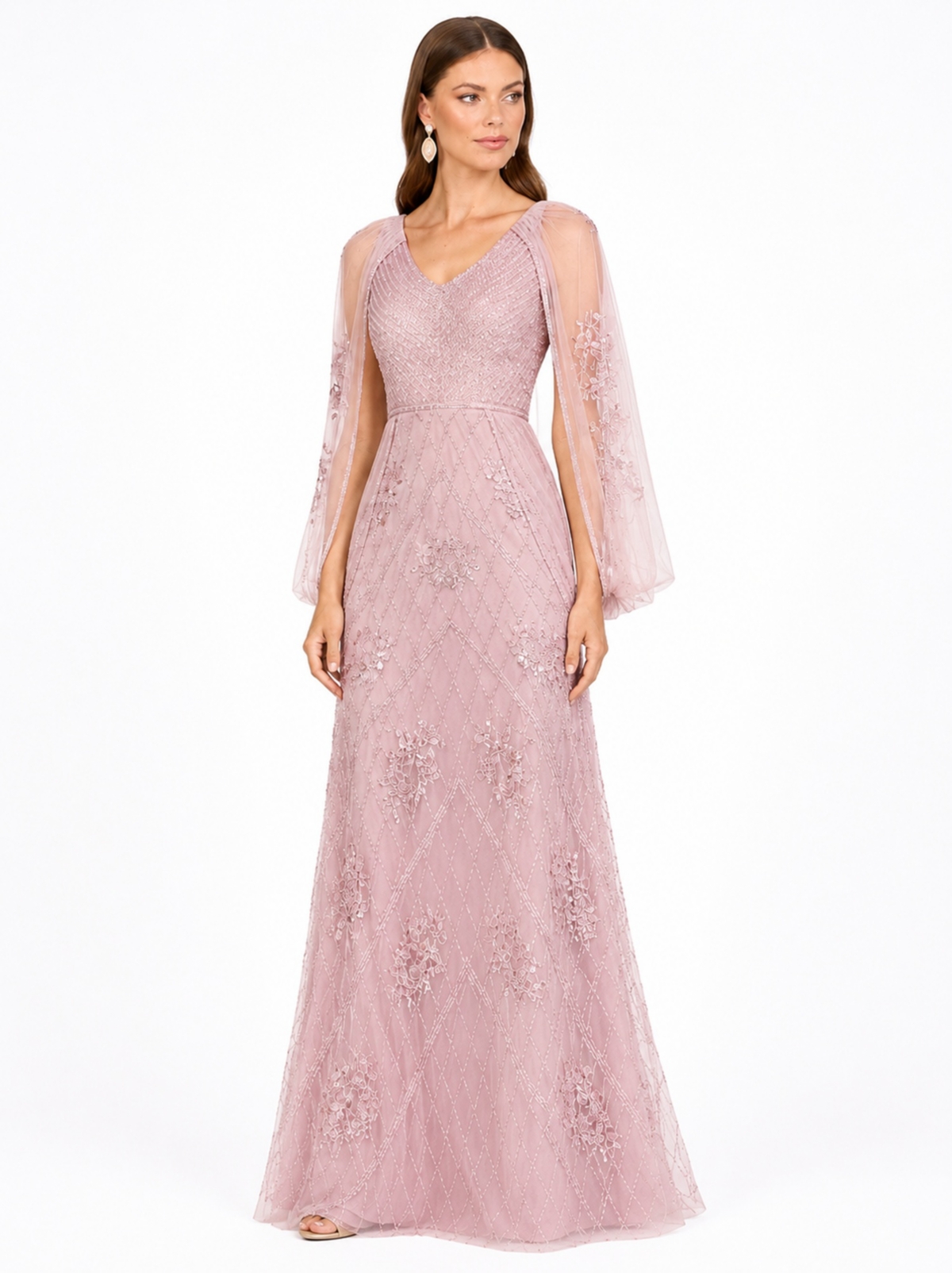 Lara Women’s Beaded Cape Sleeve Dress – Dusty rose Lara Women’s Beaded Cape Sleeve Dress – Dusty rose