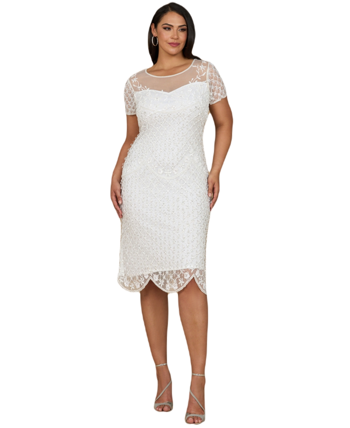 Lara Women’s Beaded Midi Dress with Cap Sleeves – Ivory Lara Women’s Beaded Midi Dress with Cap Sleeves – Ivory