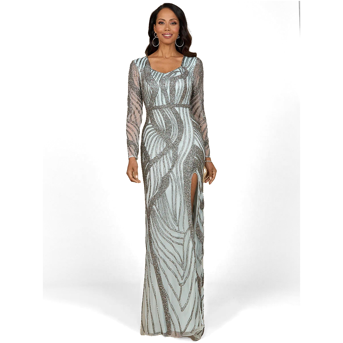 Lara Women’s Cascading Beads Long Sleeve Dress – Blue mercury Lara Women’s Cascading Beads Long Sleeve Dress – Blue mercury