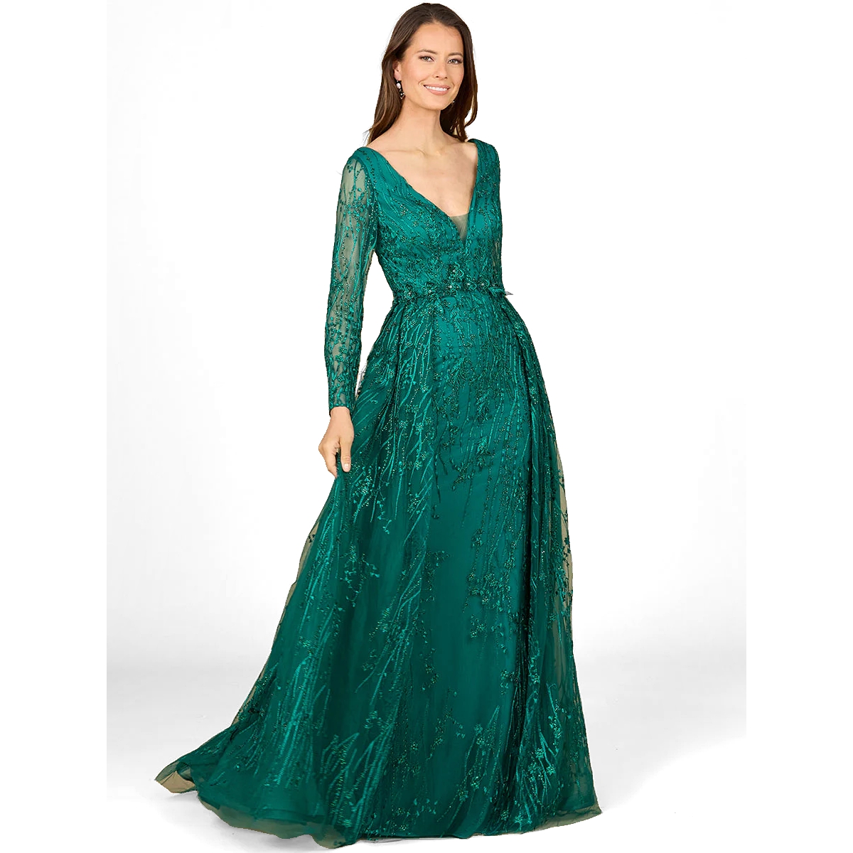 Lara Women’s Elegant Overskirt Dress with Long Sleeves – Green