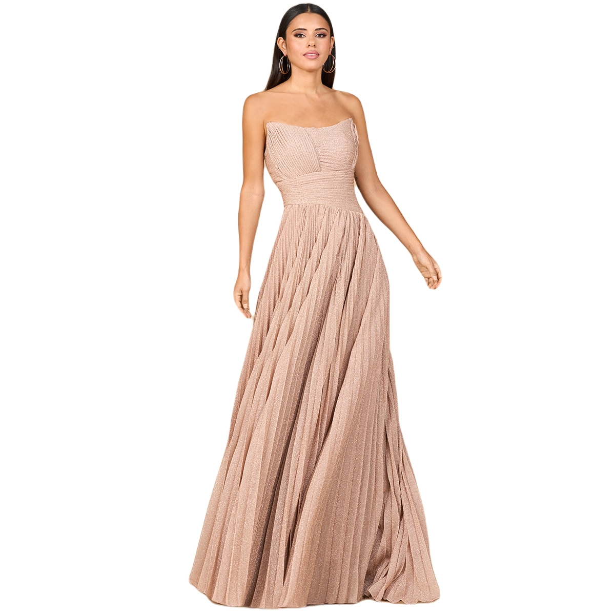 Lara Women’s Flowing Pleated, Strapless Dress – Champagne rose