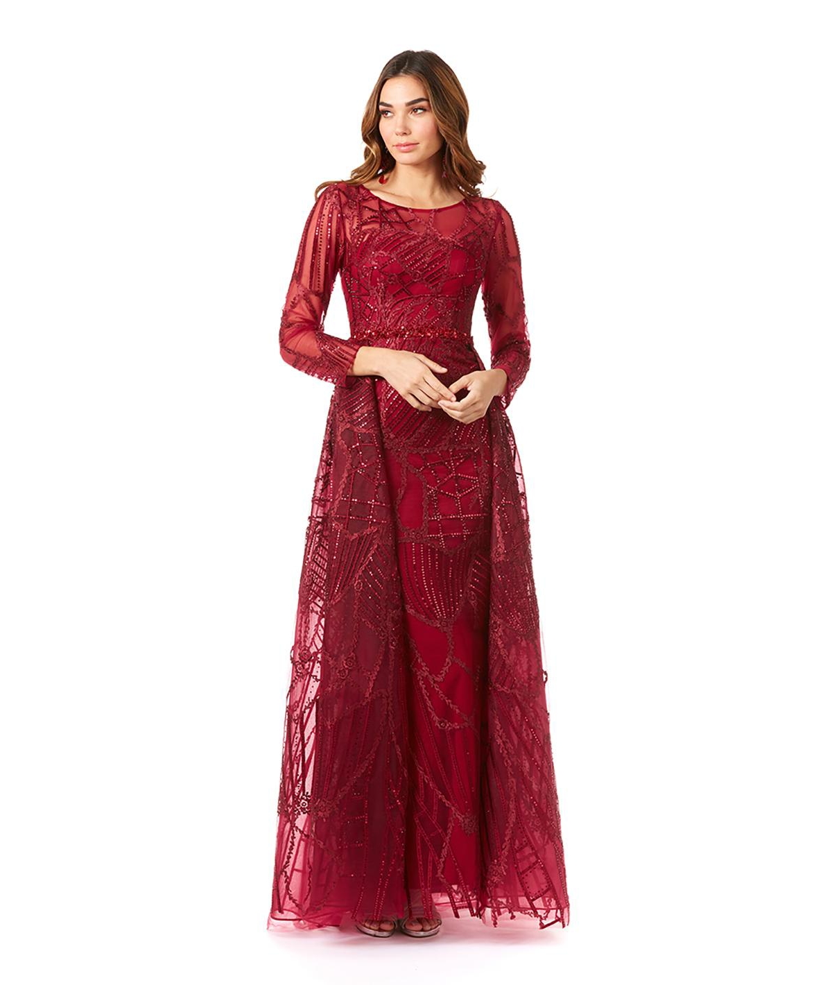 Lara Women’s Gorgeous Overskirt Dress with Long Sleeves – Darkred Lara Women’s Gorgeous Overskirt Dress with Long Sleeves – Darkred