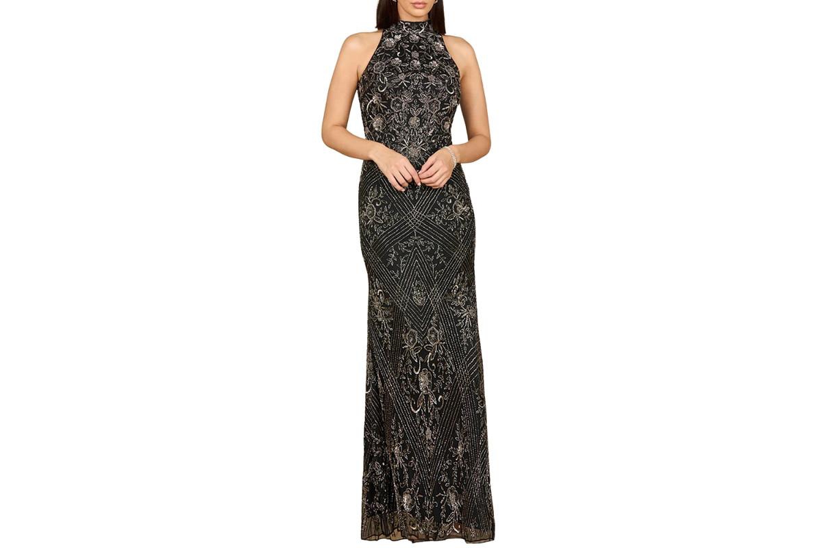 Lara Women’s Halter Neck Beaded Dress – Black