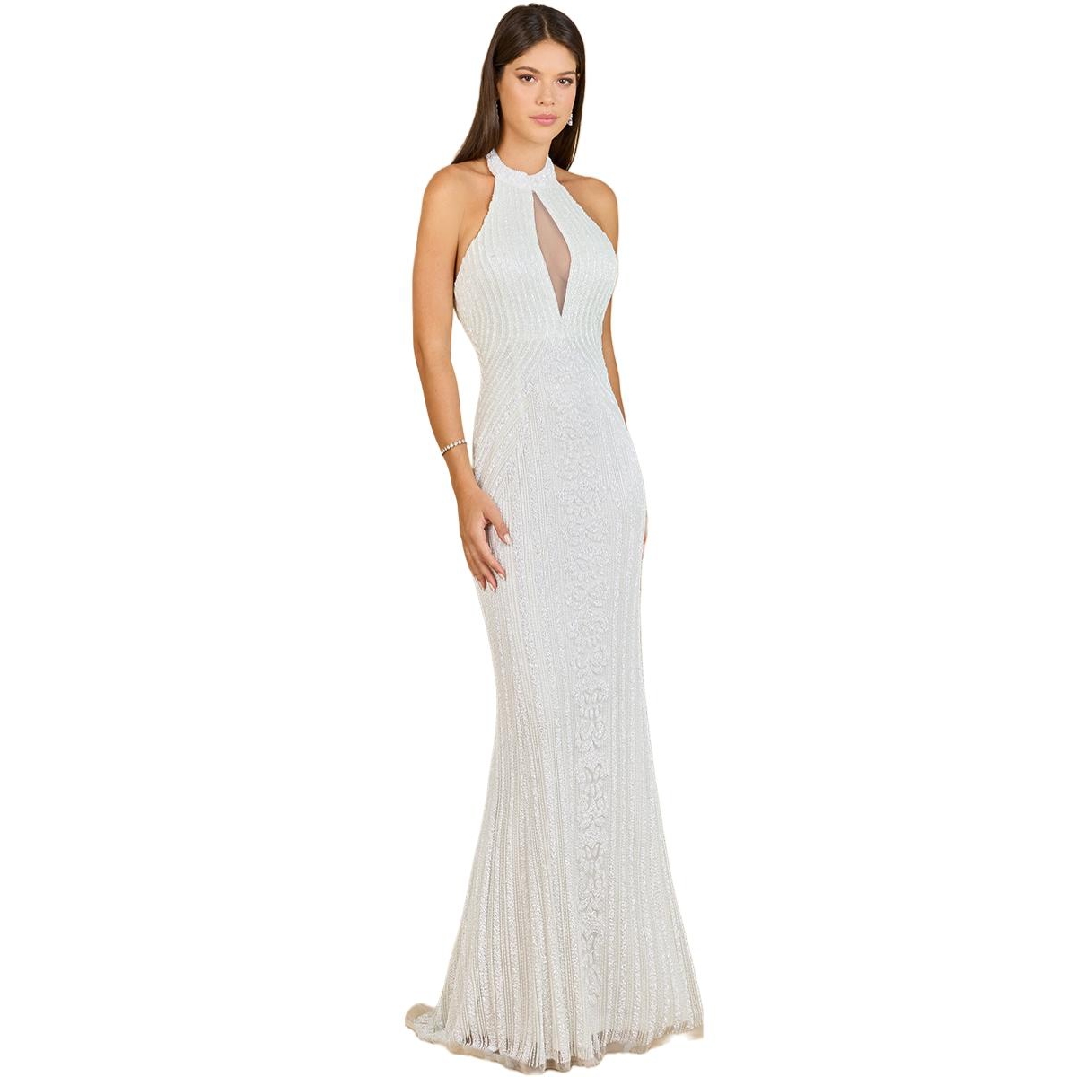 Lara Women’s Halter Neck Dress with Keyhole – Ivory