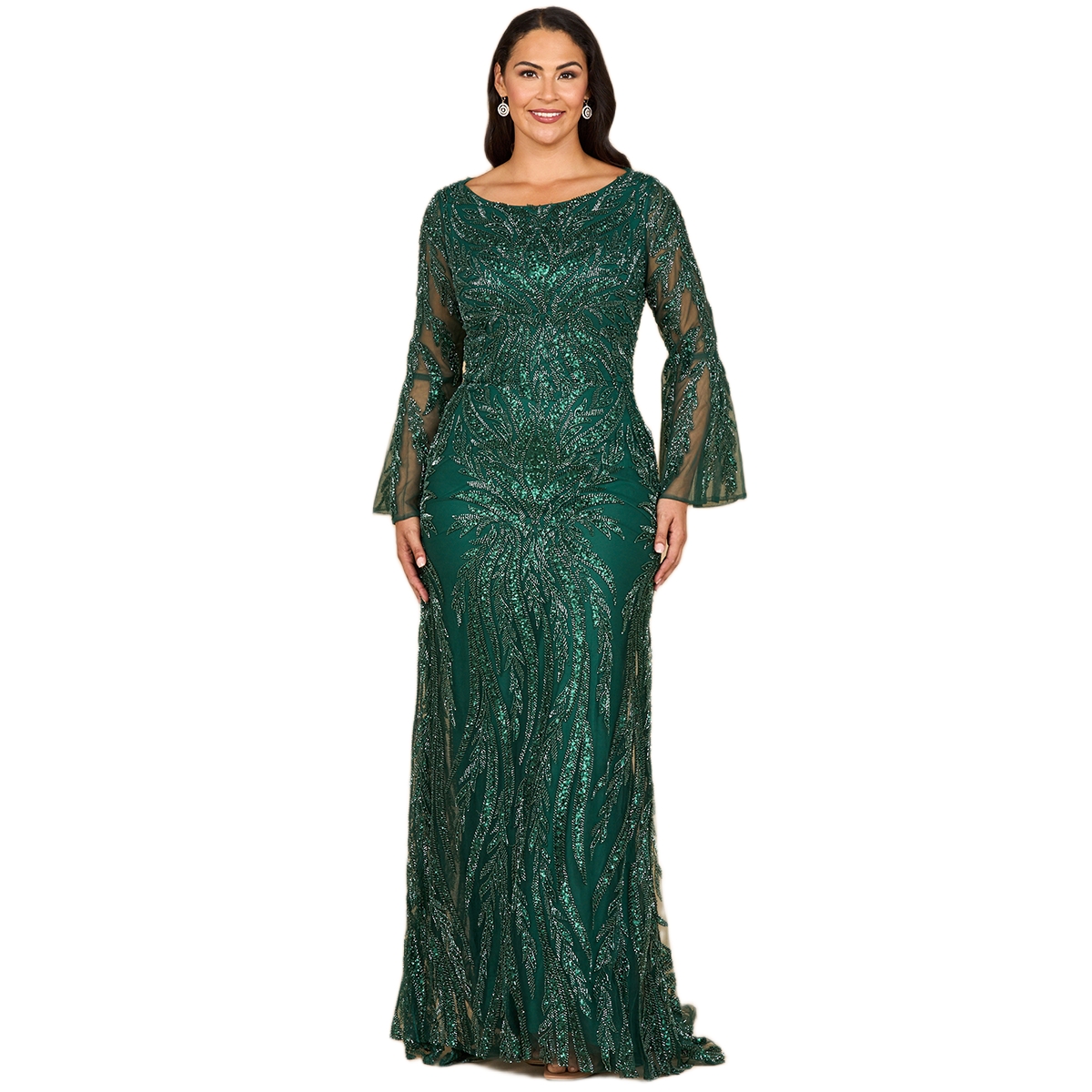 Lara Women’s High Neck Beaded Dress with Bell Sleeves – Dark green Lara Women’s High Neck Beaded Dress with Bell Sleeves – Dark green