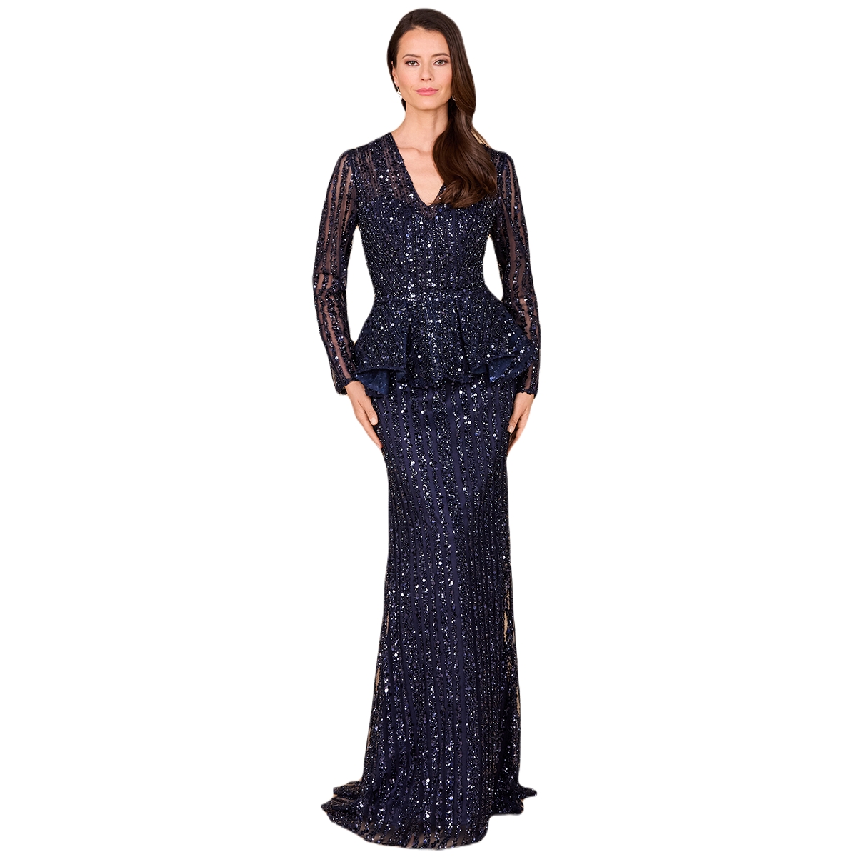 Lara Women’s Long Sleeve Beaded Peplum Dress – Navy